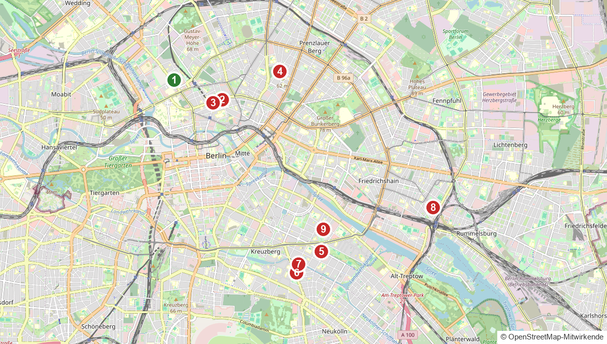 Map of vegan restaurants, cafés and hotels in Berlin