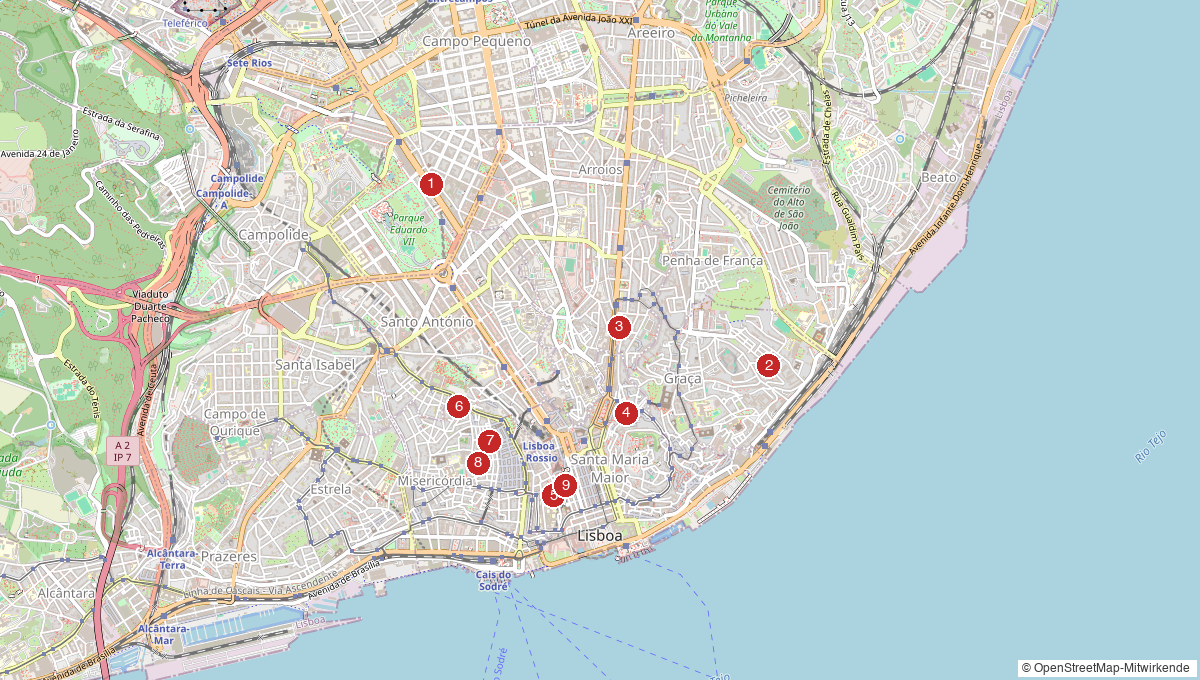 Map of vegan restaurants and cafés in Lisbon