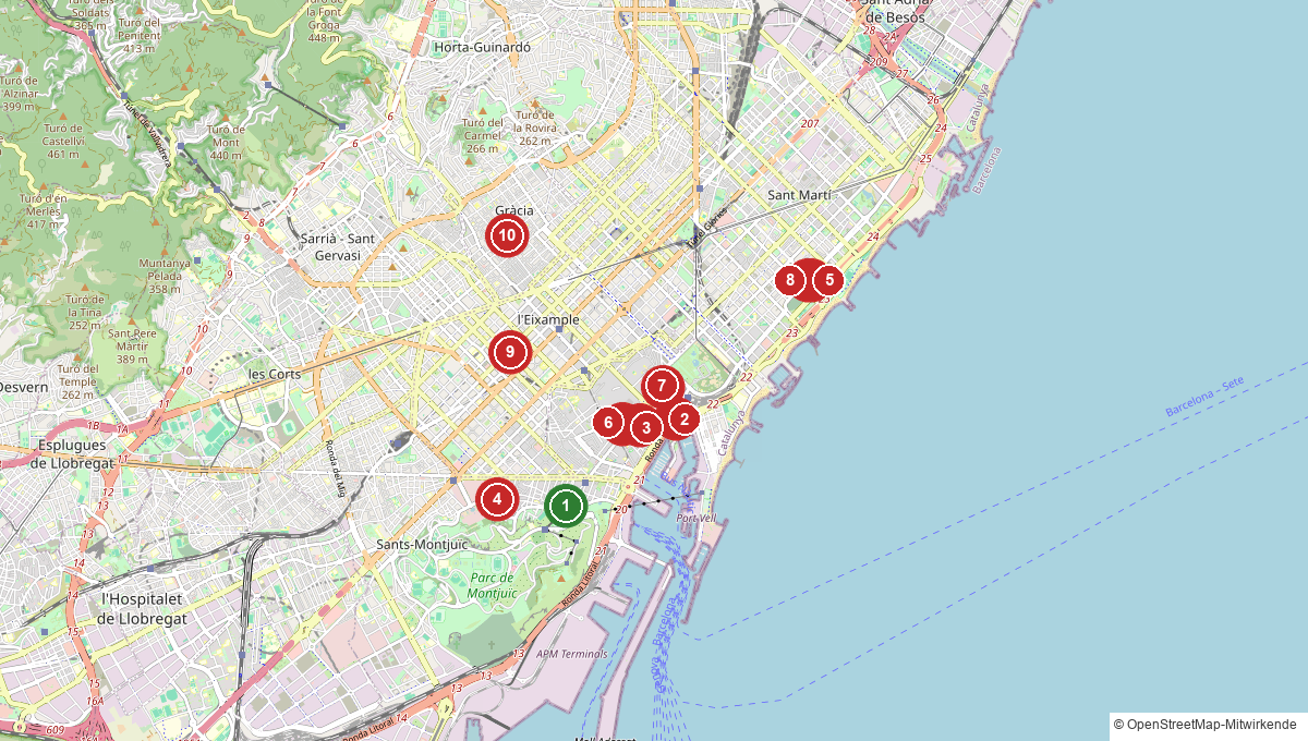 Map of vegan restaurants, tapas bars and hotels in Barcelona